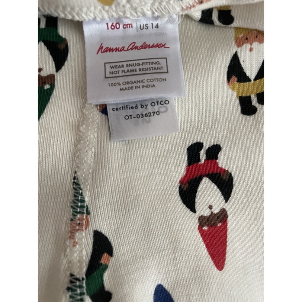 Hanna Anderson Girl Boy 14 Long John Pajama Pant Gnomes Christmas Holiday Organi - Picture 2 of 10